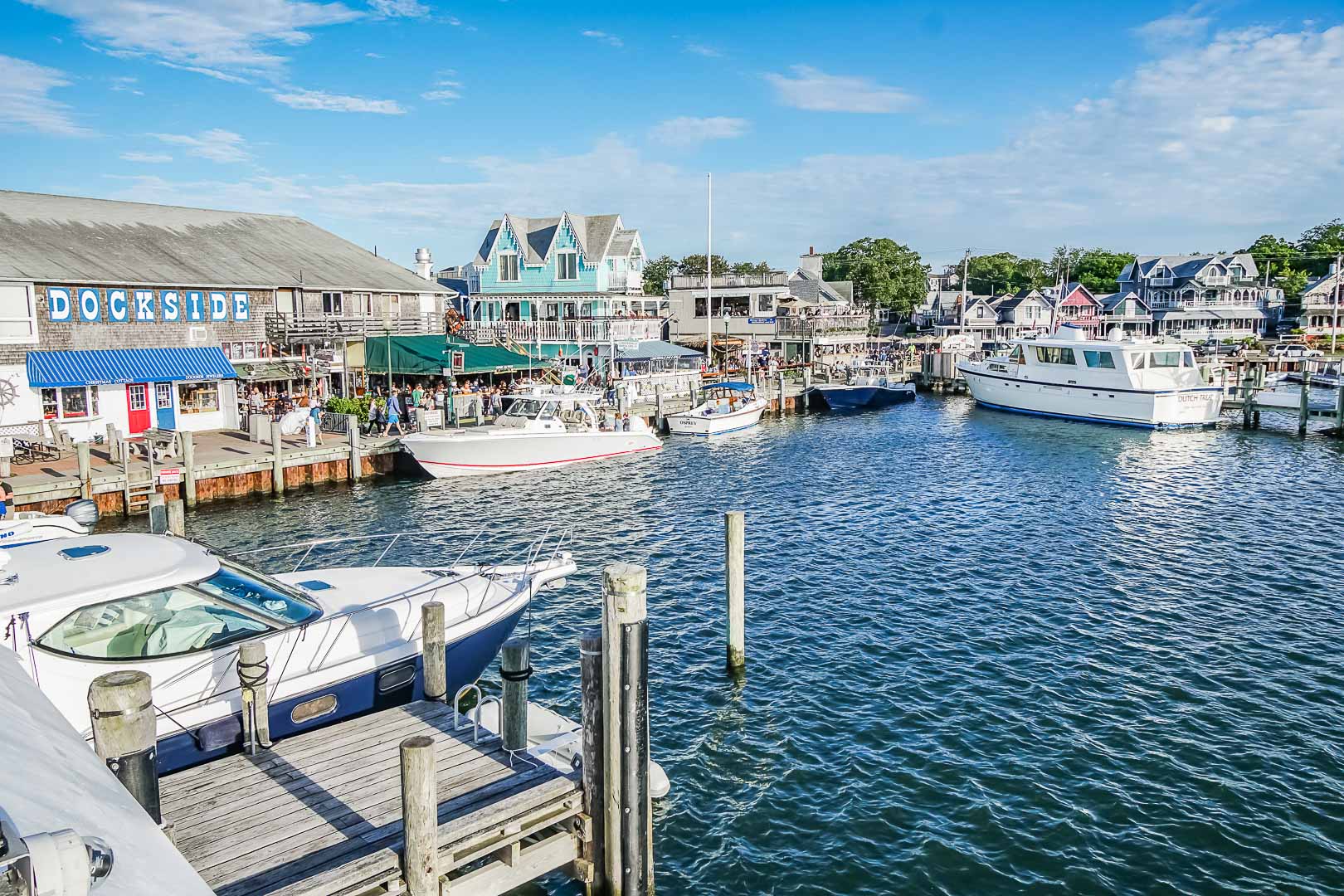 Scenic attractions with boat docks at VRI's Harbor Landing Resort in Massachusetts.